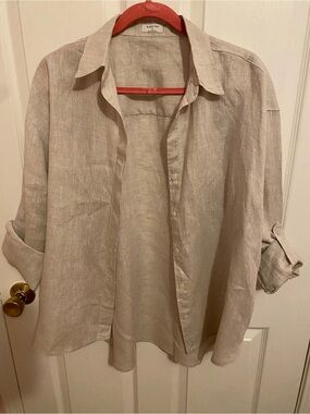 Aritzia Babaton Archive 100% Linen Oversized Button Down Shirt Beige Neutral